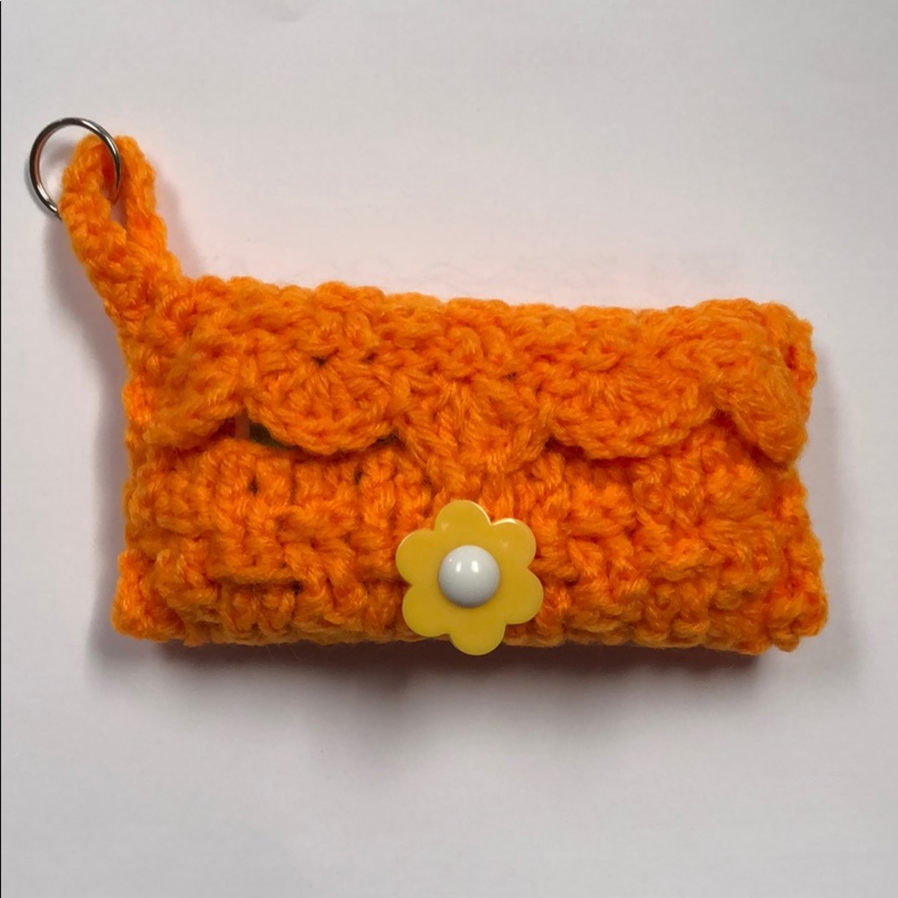 Travel tissue pouch key ring handmade crochet